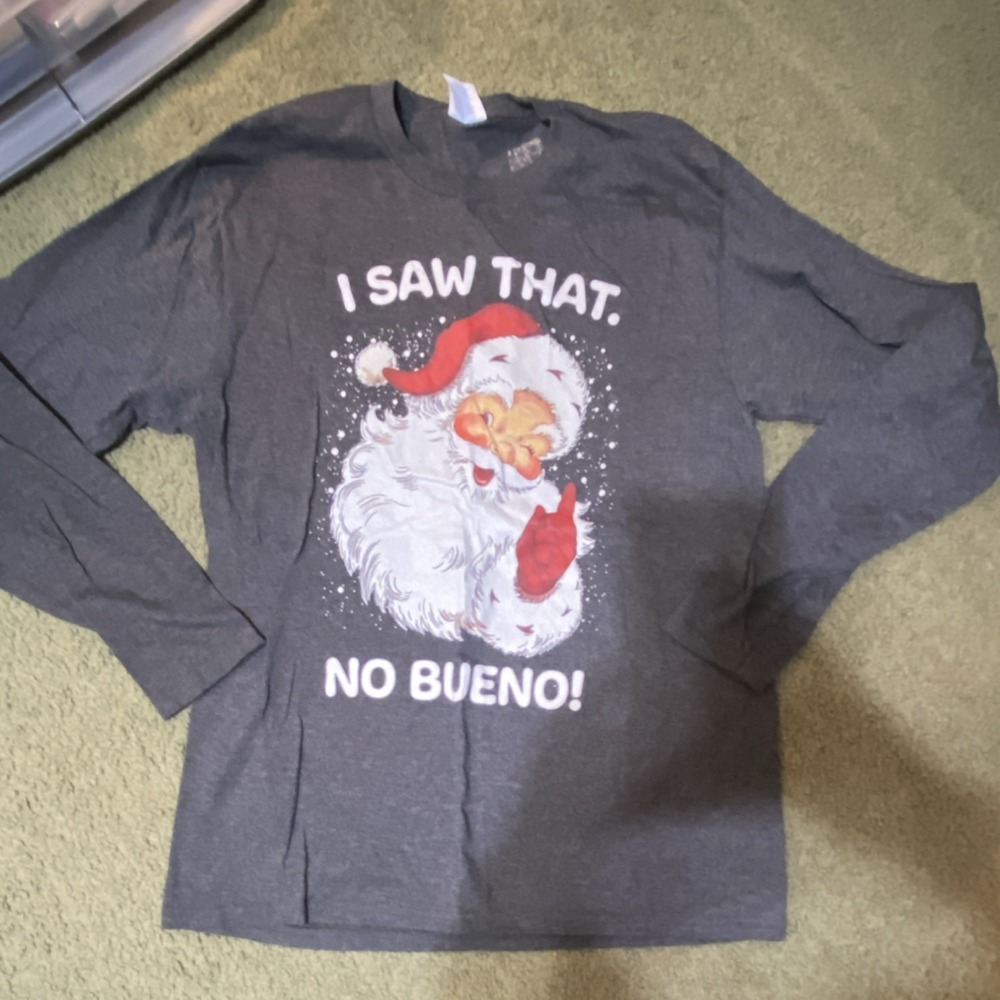 Port & Company Santa Claus Graphic Men's Gray Long Sleeve T-Shirt Size M